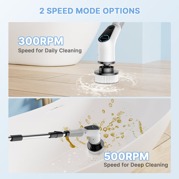 Dovety Electric Spin Scrubber 2 SPEED MODE OPTIONS：300RPM Speed for Daily Cleaning/500RPM Speed for Deep Cleaning