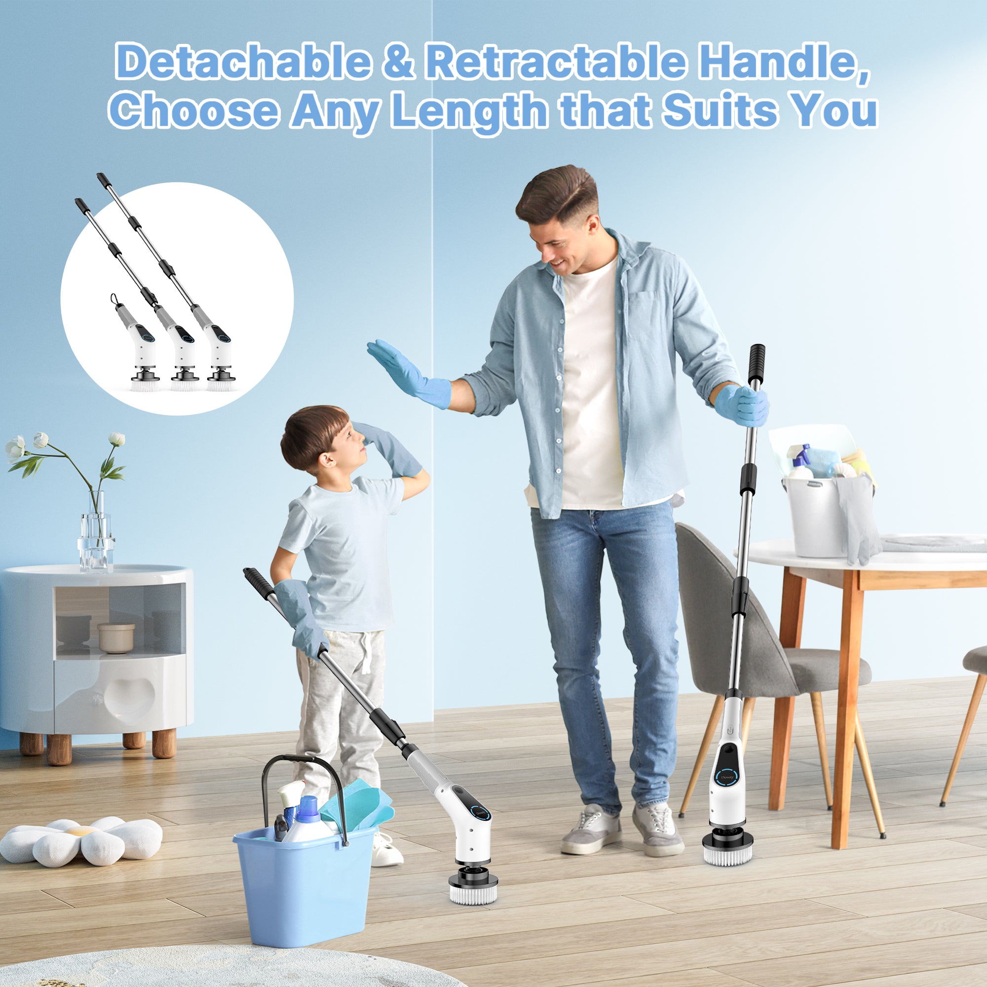 Dovety Electric Spin Scrubber Detachable & Retractable Handle, Choose Any Length that Suits You