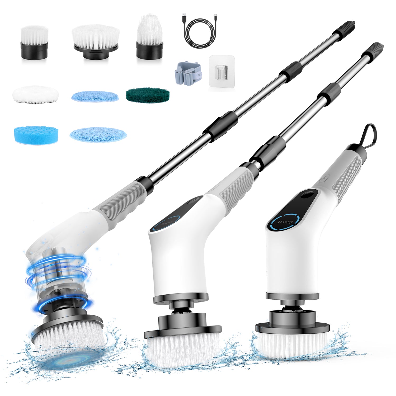 Dovety All-in-One Electric Spin Scrubber – 9-in-1 Cordless Power Scrubber with 8 Brush Heads & Extendable Handle