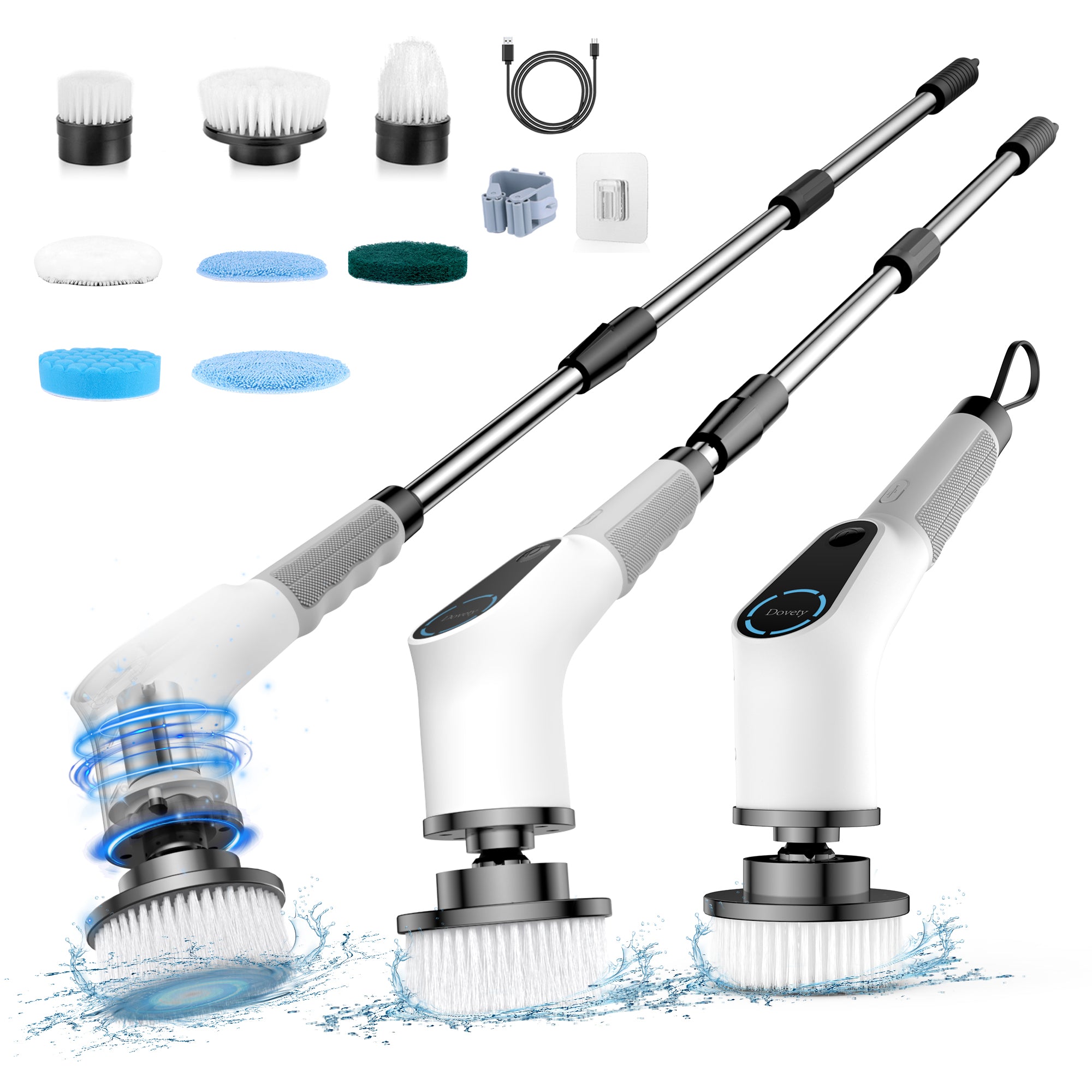 Dovety All-in-One Electric Spin Scrubber – 9-in-1 Cordless Power Scrubber with 8 Brush Heads & Extendable Handle