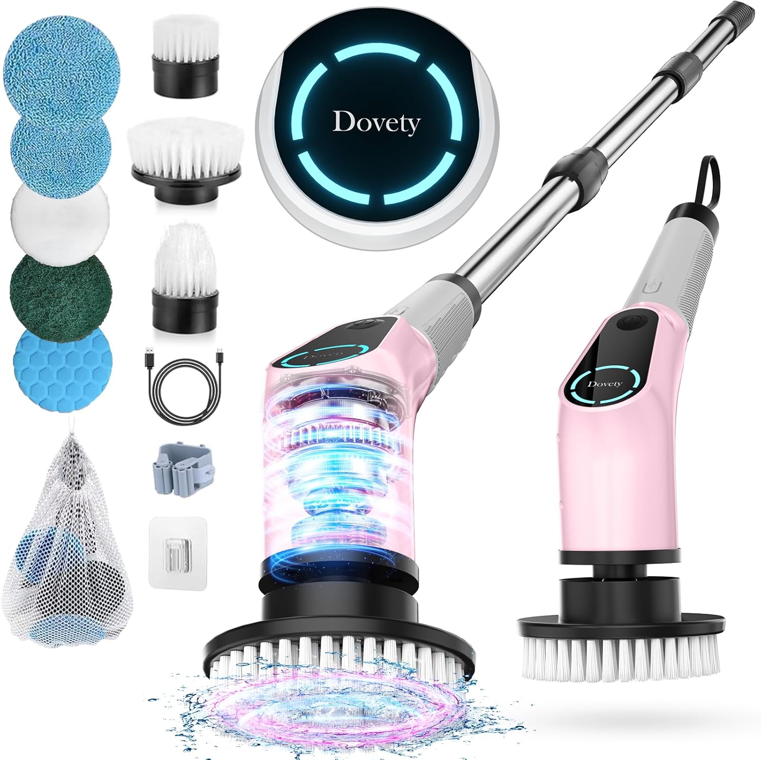 Dovety All-in-One Electric Spin Scrubber – 9-in-1 Cordless Power Scrubber with 8 Brush Heads & Extendable Handle
