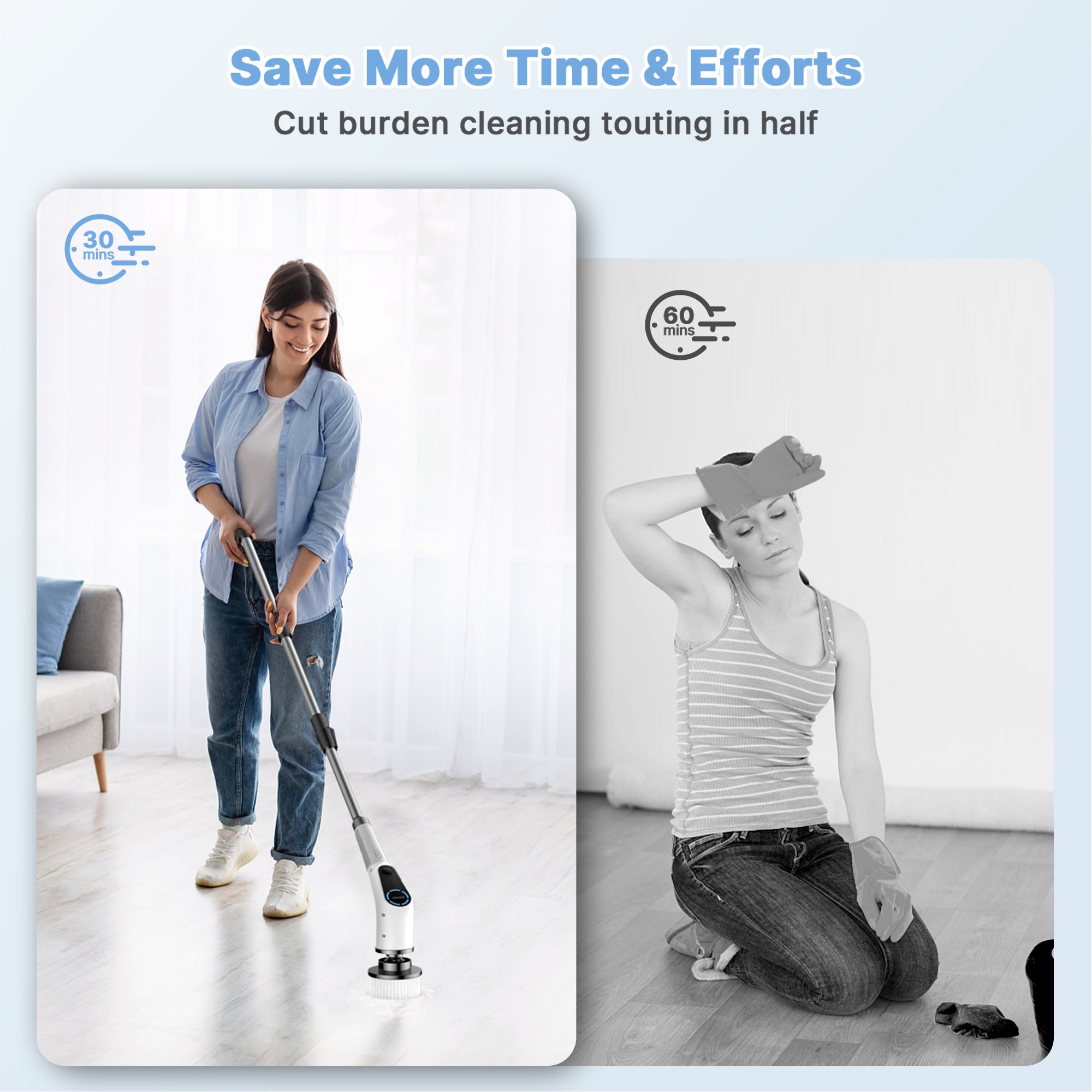 Electric Spin Scrubber – Cordless Cleaning Brush With Long Handle – 8-Piece Set For Shower, Bathroom, Tile